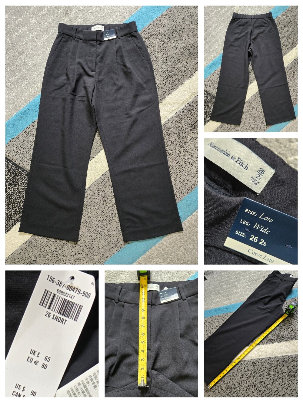 Abercrombie Curve Love A&F Sloane Low Rise Wide Leg Tailored Pant, 26 SHORT, NWT